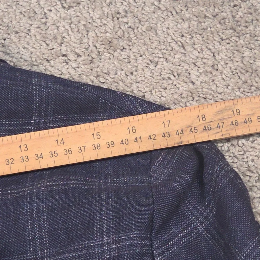 Samuelsohn Wool Linen Blazer 40R Blue Plaid Altered Fits Like 36 S Windowpane